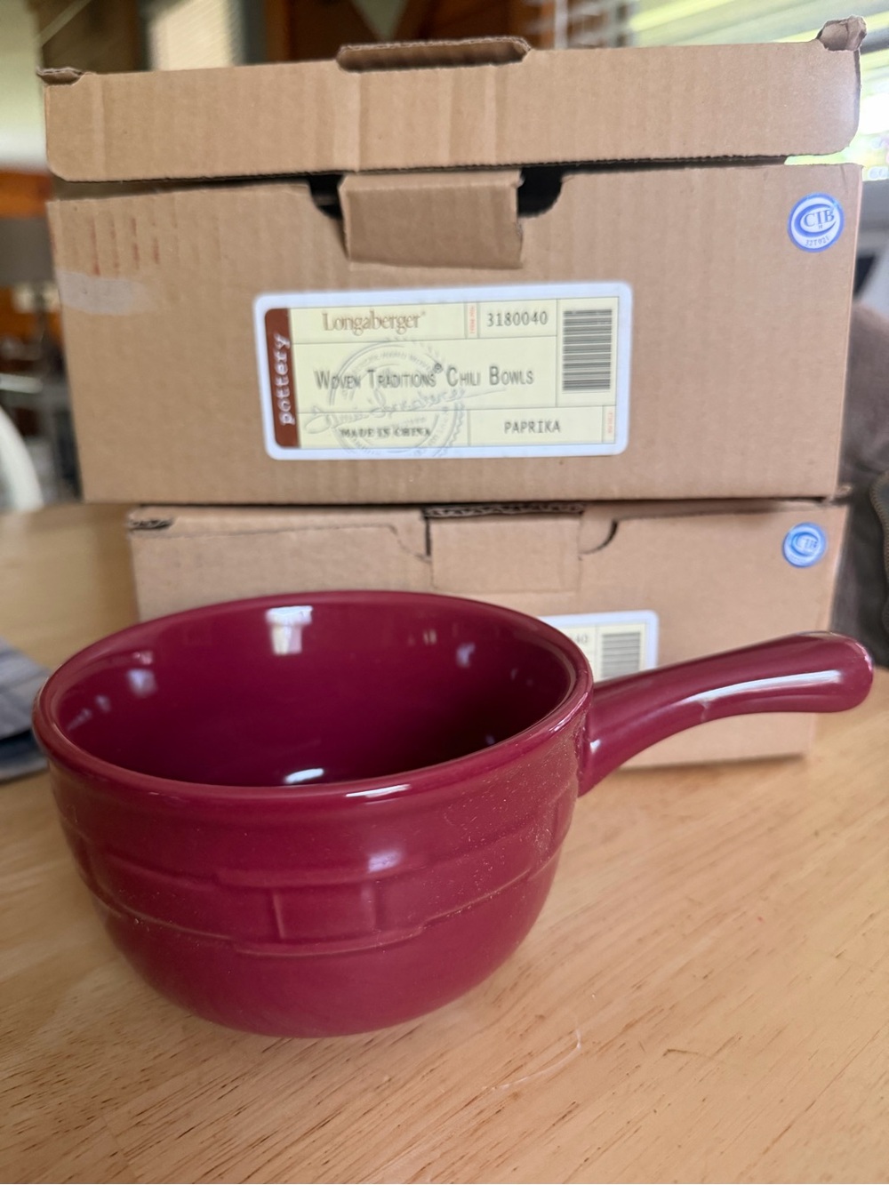 2 Longaberger Woven Traditions Chili Bowl With Handle Paprika NIB